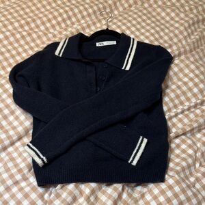 Zara navy sweater with striped detail